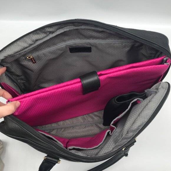 Levenger Black Pebbled Leather Laptop Tote Bag - Picture 13 of 16